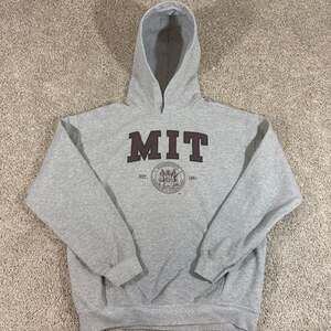 MIT Hoodie Mens Medium Gray Spellout Massachusetts Tech College Pullover EUC